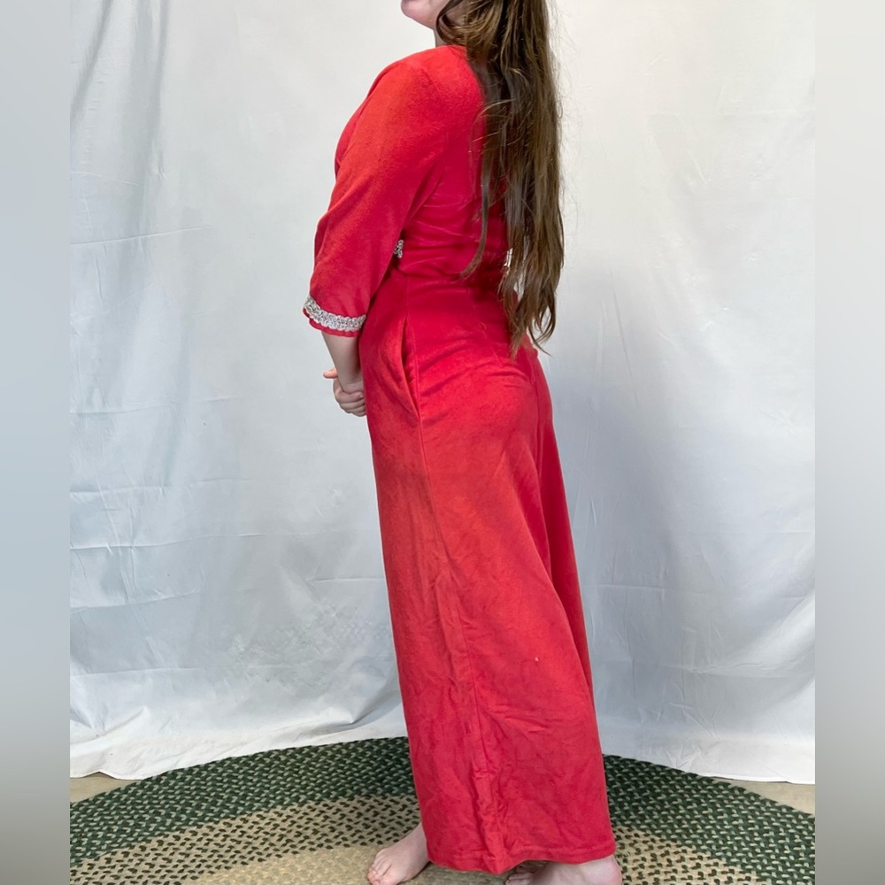 VINTAGE MCM union suit jumpsuit romper‎ wide leg pants red tinsel button front - Picture 4 of 15